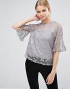 Love & Other Things Lace Overlay Top - Gray