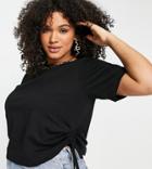 Asos Design Curve Edit Luxe Handle Cropped T-shirt With Ruched Side Detail In Black