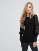 Y.a.s Mesh Top With Balloon Sleeve - Black