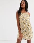 Asos Design Mini Cami Dress In Disc Sequin-beige
