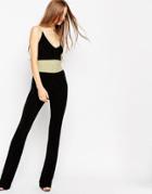 Asos Flared Jumpsuit In Chenille With Metallic Crochet Trims - Black