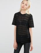 Y.a.s Striped Burnout T-shirt - Black