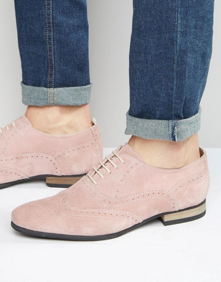 Asos Brogue Shoes In Pink Suede With Contrast Sole - Pink
