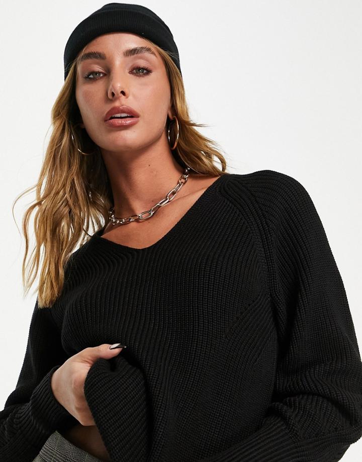 Selected Emmy V-neck Volume Sleeve Sweater In Black
