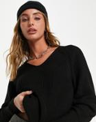 Selected Emmy V-neck Volume Sleeve Sweater In Black