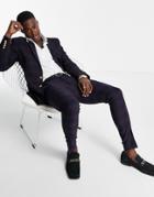 Asos Design Super Skinny Suit Pants In Burgundy Mid Scale Check With Gold Button-red