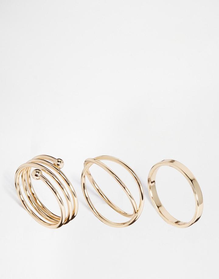 Asos Pack Of 3 Mixed Simple Rings - Gold