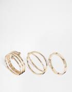 Asos Pack Of 3 Mixed Simple Rings - Gold