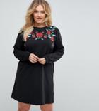 Asos Curve Sweat Dress With Rose Embroidery - Multi