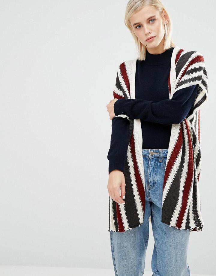 Brave Soul Striped Knit Kimono - Cream