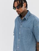 Bershka Oversized Striped Denim Shirt Two-piece - Blue