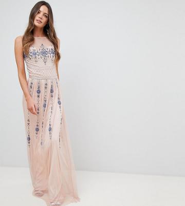 Frock And Frill Tall Premium All Over Embellished Maxi Dress - Pink
