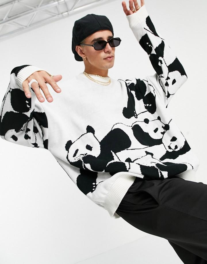 Asos Design Knitted Oversized Sweater With Panda Design-multi