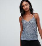 Asos Design Tall Cami Top With Sequin Embellishment - Blue