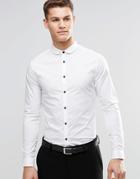 Asos Skinny Shirt In White With Curve Collar And Contrast Buttons - White
