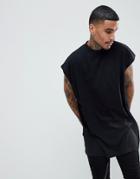 Asos Design Extreme Oversized Super Longline Sleeveless T-shirt With Side Splits In Black - Black