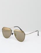 Asos Aviator Sunglasses With Laid On Lens & Gold Mirror - Gold