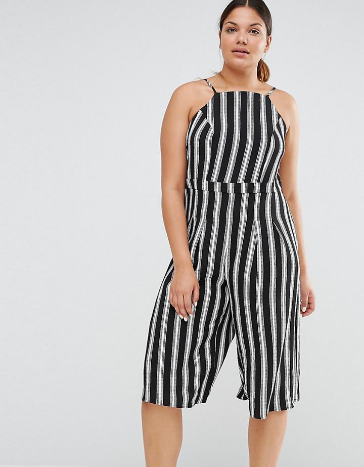 New Look Curve Stripe High Neck Culotte Jumpsuit - Black