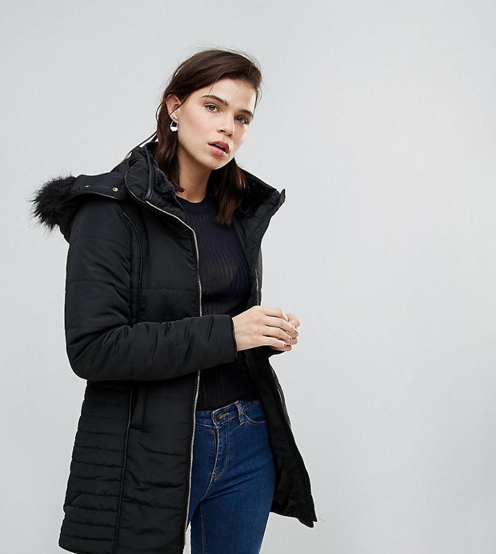 Brave Soul Tall Short Zip Fitted Coat - Black