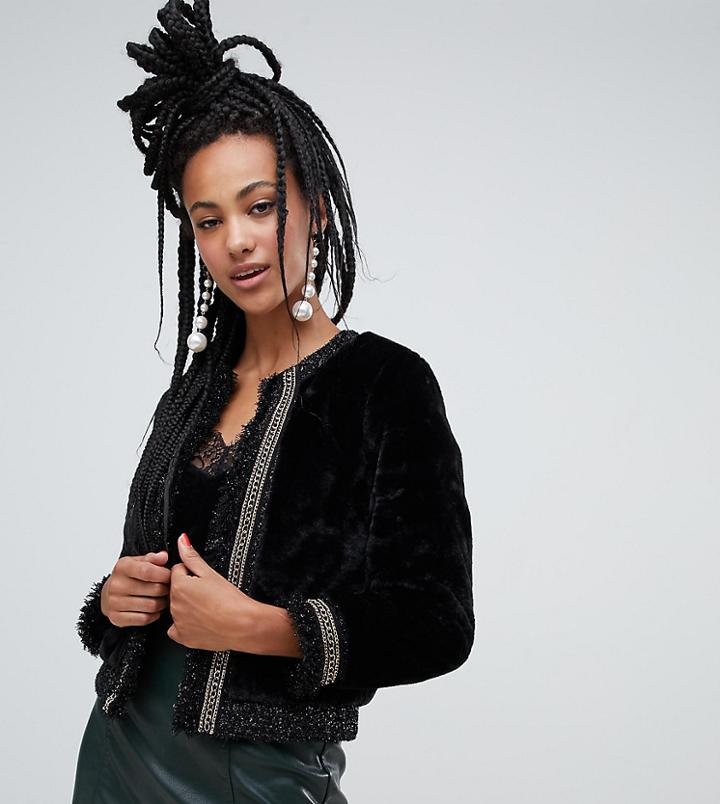 River Island Faux Fur Jacket With Chain Detail In Black - Black