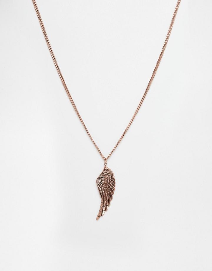 Asos Feather Pendant In Burnished Copper - Burnished Copper