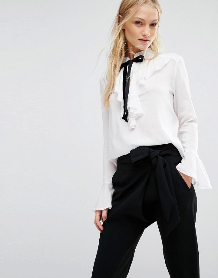 Newlily Ruffle Pussy Bow Blouse - White