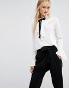 Newlily Ruffle Pussy Bow Blouse - White