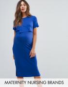 & You Nursing Overlay Bodycon Midi Dress - Blue