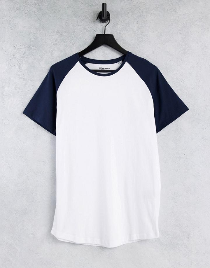 Jack & Jones Originals Raglan T-shirt In Navy & White