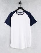 Jack & Jones Originals Raglan T-shirt In Navy & White