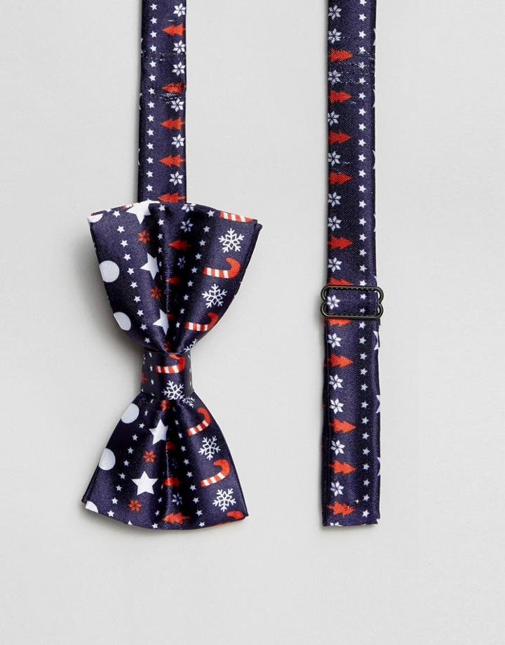 7x Holidays Fairisle Print Bow Tie - Navy