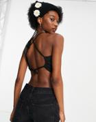 Monki Cion Crop Top With Tie Back In Black