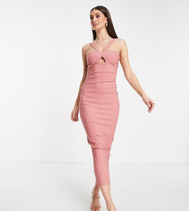 Vesper Tall Strappy Keyhole Midi Body-conscious Dress In Soft Mauve-pink