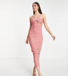 Vesper Tall Strappy Keyhole Midi Body-conscious Dress In Soft Mauve-pink