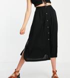 Asos Design Tall Button Through Midi Skirt With Deep Pocket Detail In Black
