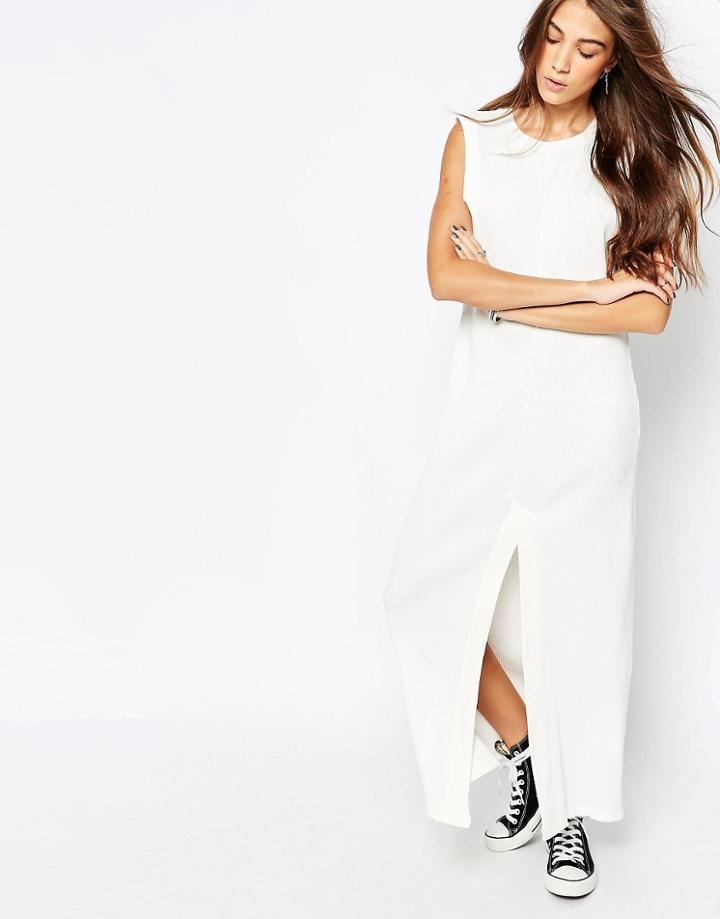 Pull & Bear Split Front Maxi Dress - Ice
