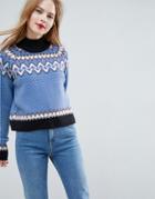 Asos Sweater In Retro Fairisle - Blue