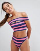 Asos Elastic Stripe Bandage Cross Front High Leg High Waist Bikini Bottom - Multi