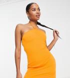 Asos Design Petite Rib Halter Mini Dress With Seam Detail In Orange