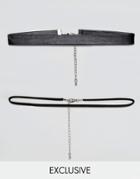 Designb London Choker Necklace In 2 Pack Exclusive To Asos - Black