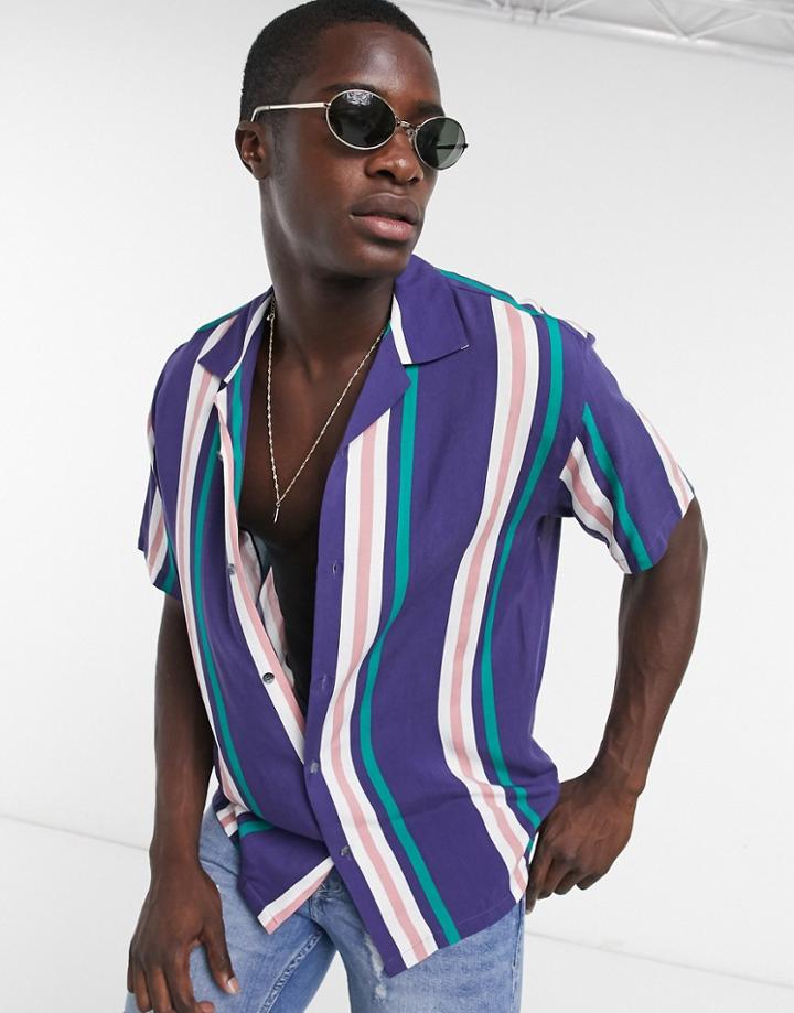 Pull & Bear Vertical Stripe Shirt In Blue