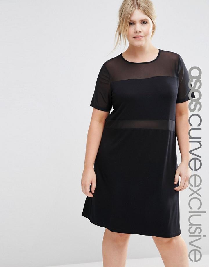 Asos Curve Shift Dress With Mesh Inserts - Black