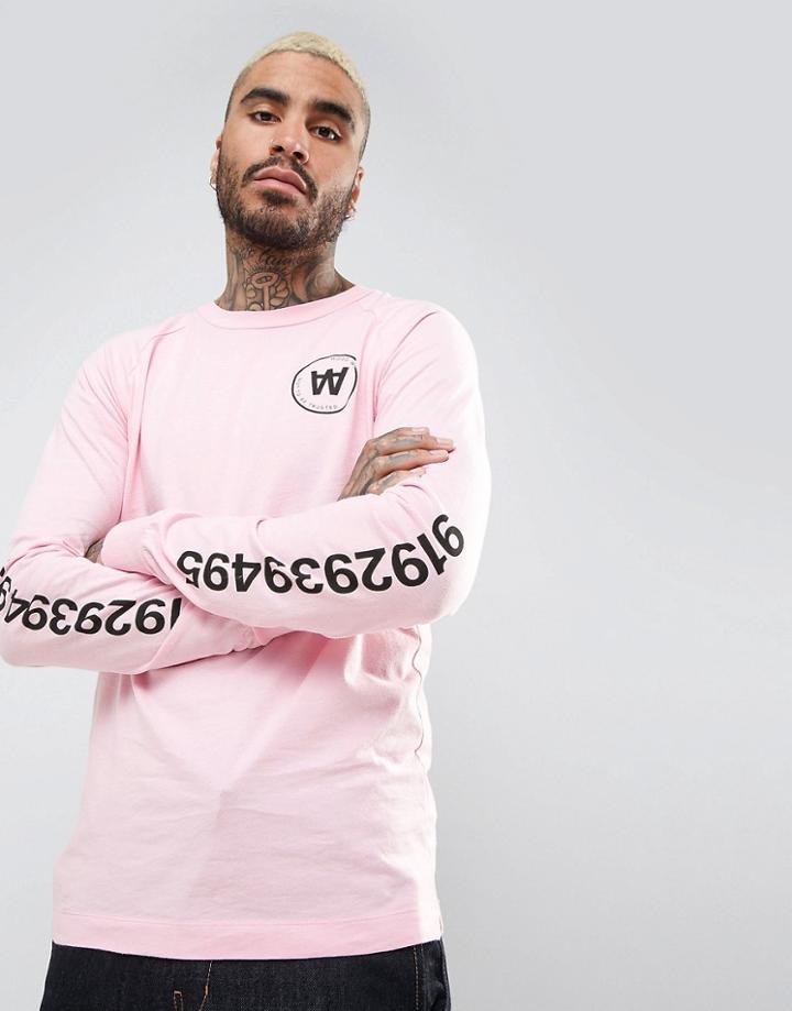Wood Wood Han Long Sleeve T-shirt With Sleeve Print In Pink - Pink