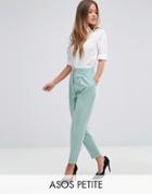 Asos Petite Tailored High Waisted Pants With Turn Up Detail - Green