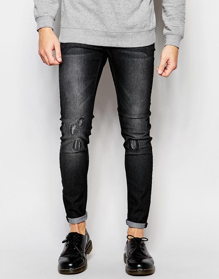 Cheap Monday Jeans Him Spray Stretch Super Skinny Fit Gray Vision Repair - Gray Vision