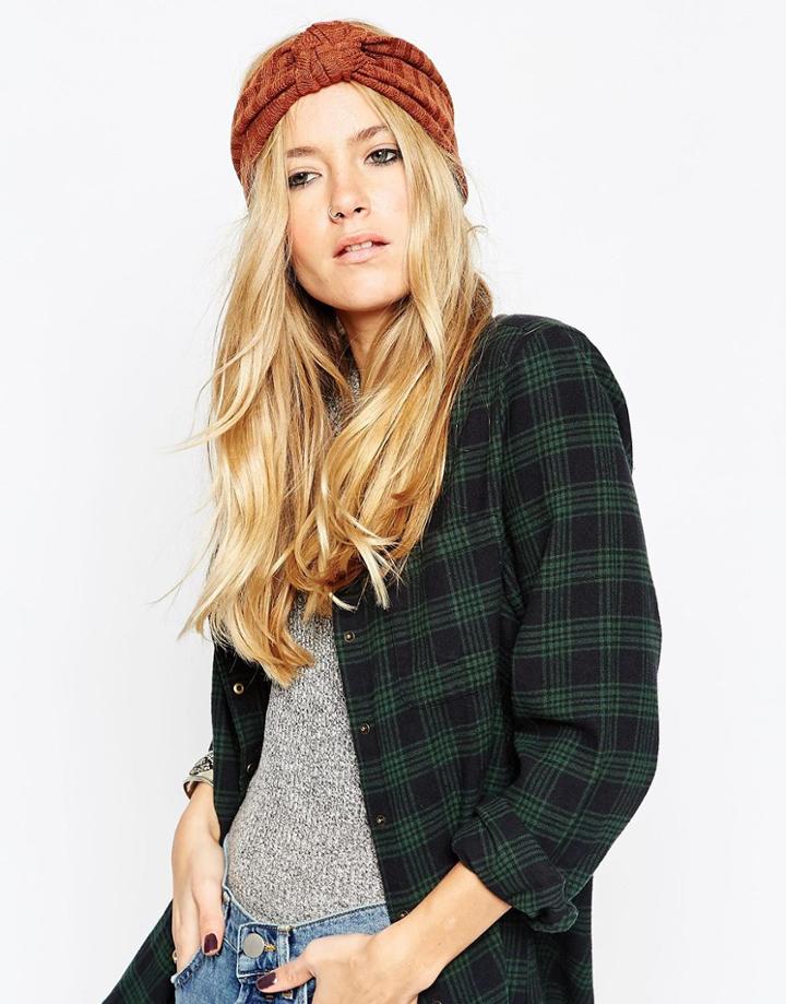Asos Rib Triple Knot Headband - Tobacco