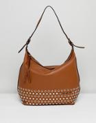 Lavand Slouchy Shoulder Bag With Eyelet Detailing - Tan