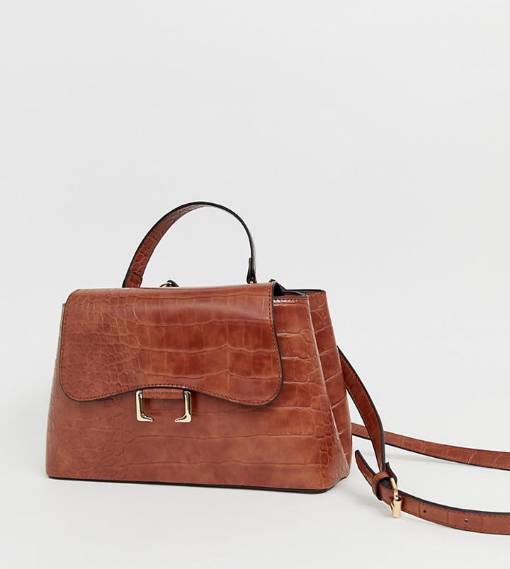 Asos Design Croc City Bag With Curved Flap Detail