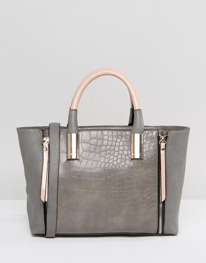 Lipsy Gray & Pink Zip Grab Bag - Gray