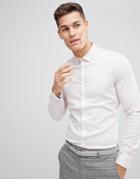 Asos Design Wedding Slim Herringbone Shirt With Double Cuff In Pink - White